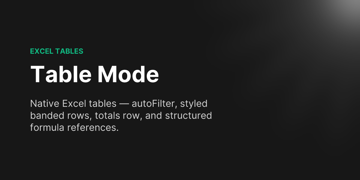 Table Mode - Typed-xlsx